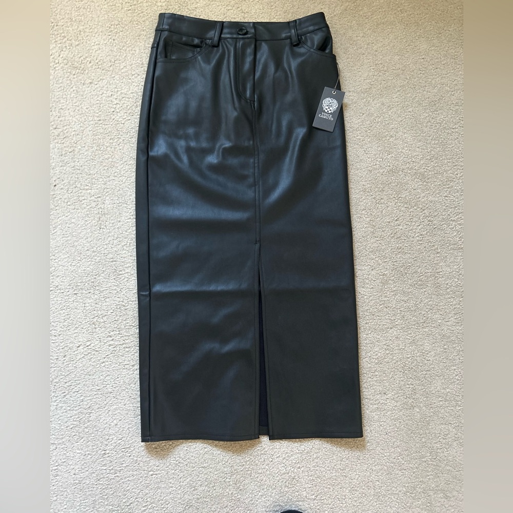 Vince Camuto Black Faux Leather Midi Skirt